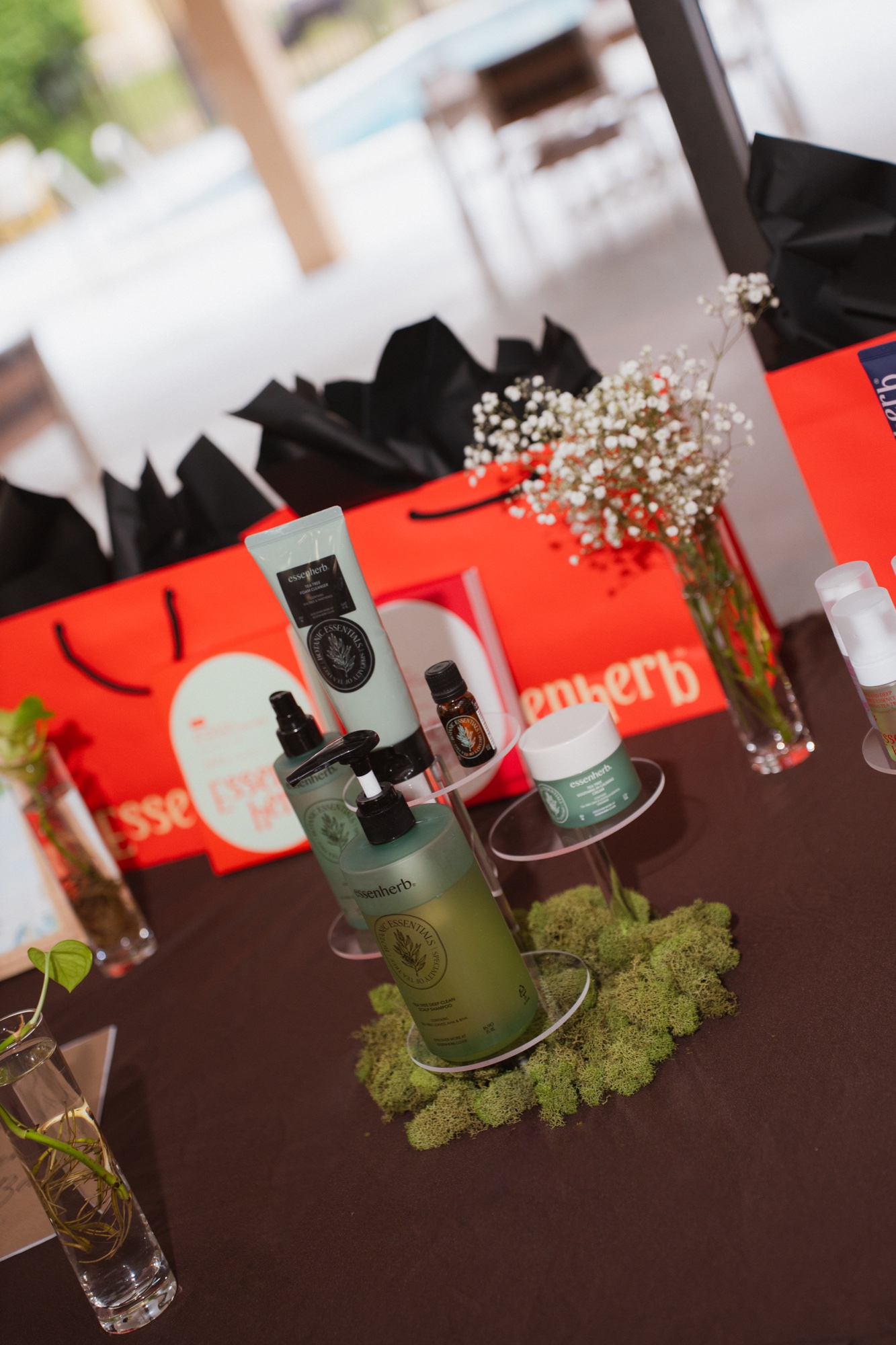Product display close-up with baby's breath flowers